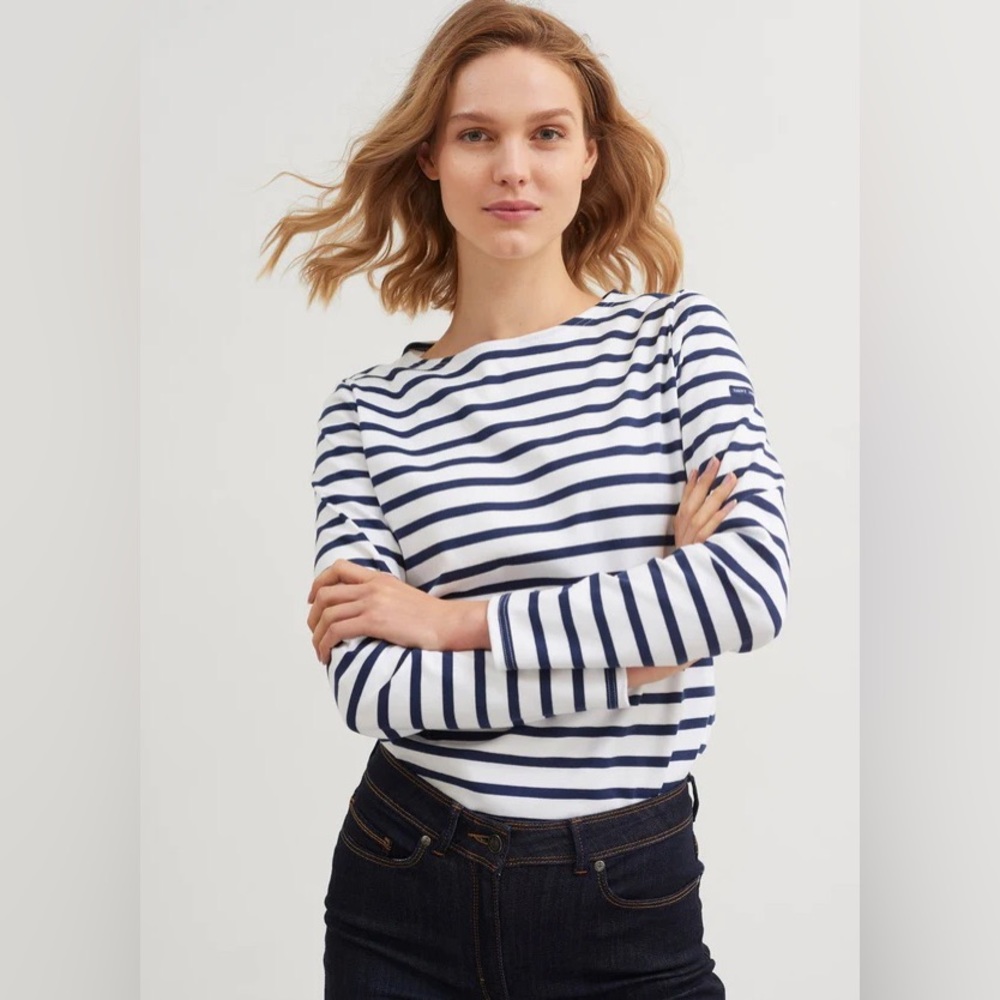 Saint James MINQUIDAME Breton Striped Shirt with Long Sleeve, Size S/M